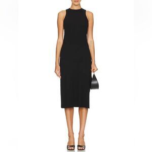 Theory Black Cotton Jersey Tank Sleeves Midi Career Dress Sz 4 Office Designer